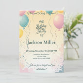 かわいい風船のウサギのカスタマイズ誕生日 招待状 (スタンド正面)