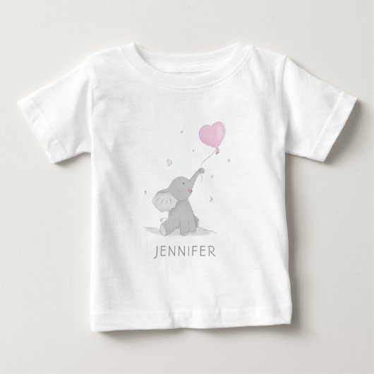 かわいい風船の名前のゾウ ベビーTシャツ (正面)