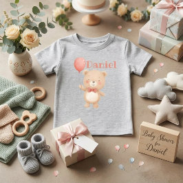 かわいい風船の蝶ネクタイ動物子供用ネーム入りTシャツ ベビーTシャツ