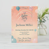 かわいい風船の誕生日 赤ちゃんゾウ 招待状 (スタンド正面)