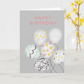 かわいい風船パーティー お誕生日おめでとう 折りたたみカード カード (黄色い花)