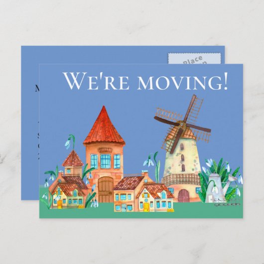かわいい風車コテージホーム住所の変更 案内ポストカード (正面/裏面)