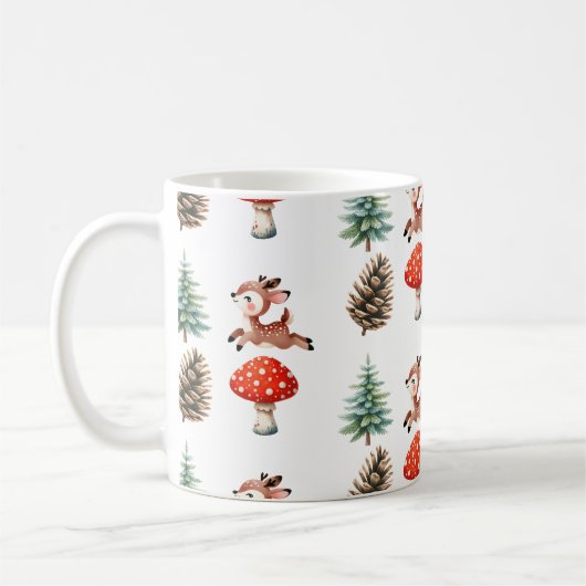 かわいい飛び跳ねる赤ちゃんトナカイ クリスマスパターン コーヒーマグカップ (左)