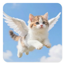 かわいい飛ぶ子猫 三毛猫 ブルー空