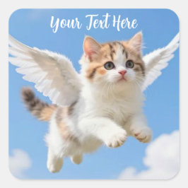 かわいい飛ぶ子猫 三毛猫 ブルー空 スクエアシール