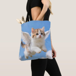 かわいい飛ぶ子猫 三毛猫 ブルー空 トートバッグ