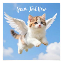 かわいい飛ぶ子猫 三毛猫 ブルー空 フォトプリント