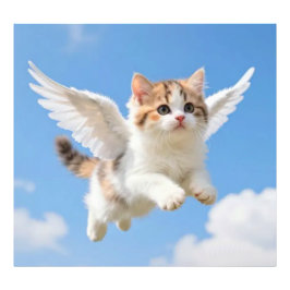 かわいい飛ぶ子猫 三毛猫 ブルー空 フォトプリント