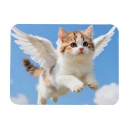 かわいい飛ぶ子猫 三毛猫 ブルー空 マグネット