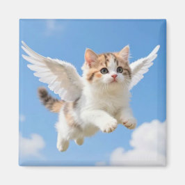 かわいい飛ぶ子猫 三毛猫 ブルー空 マグネット