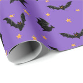 かわいい飛んでいるこうもりと星パターンハロウィン ラッピングペーパー (ロールコーナー)