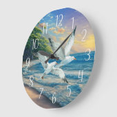 かわいい飛んでいるカモメ愛好家ビーチ ラージ壁時計 (傾斜)