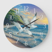 かわいい飛んでいるカモメ愛好家ビーチ ラージ壁時計 (正面)