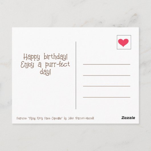 かわいい飛んでいるキティ猫顔カップケーキ誕生日 ポストカード (裏面)