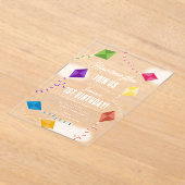 かわいい飛んでいるキートキッズタイムフライ誕生日 アクリル招待状 (レイダウン)