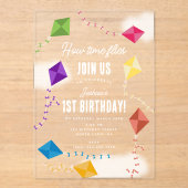 かわいい飛んでいるキートキッズタイムフライ誕生日 アクリル招待状 (正面)