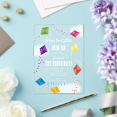 かわいい飛んでいるキートキッズタイムフライ誕生日 アクリル招待状 (インサイチュ (ウェディング))