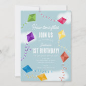 かわいい飛んでいるキートキッズタイムフライ誕生日 招待状 (正面)