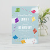 かわいい飛んでいるキートキッズタイムフライ誕生日 招待状 (スタンド正面)