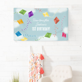 かわいい飛んでいるキートキッズタイムフライ誕生日 横断幕