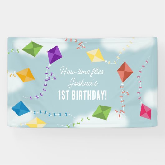 かわいい飛んでいるキートキッズタイムフライ誕生日 横断幕 (横)