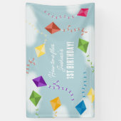 かわいい飛んでいるキートキッズタイムフライ誕生日 横断幕 (縦)