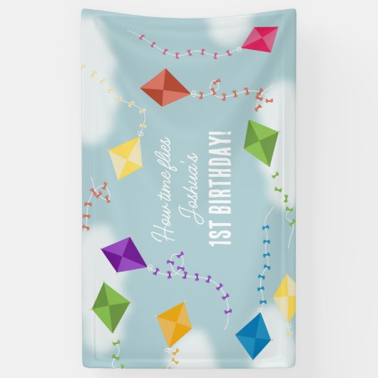 かわいい飛んでいるキートキッズタイムフライ誕生日 横断幕 (縦)