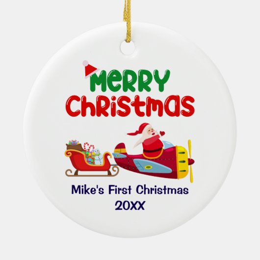 かわいい飛んでいるサンタin飛行機&そり,クリスマス セラミックオーナメント (裏面)