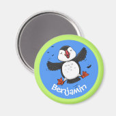 かわいい飛んでいるハッピーパフィン漫画イラストレーション マグネット (正面/裏面)