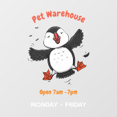 かわいい飛んでいるハッピーパフィン青い漫画イラストレーション ウィンドウサイン (シート)