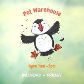 かわいい飛んでいるハッピーパフィン青い漫画イラストレーション ウィンドウサイン (シート3)