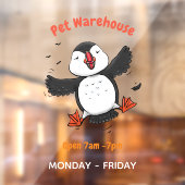 かわいい飛んでいるハッピーパフィン青い漫画イラストレーション ウィンドウサイン (シート2)