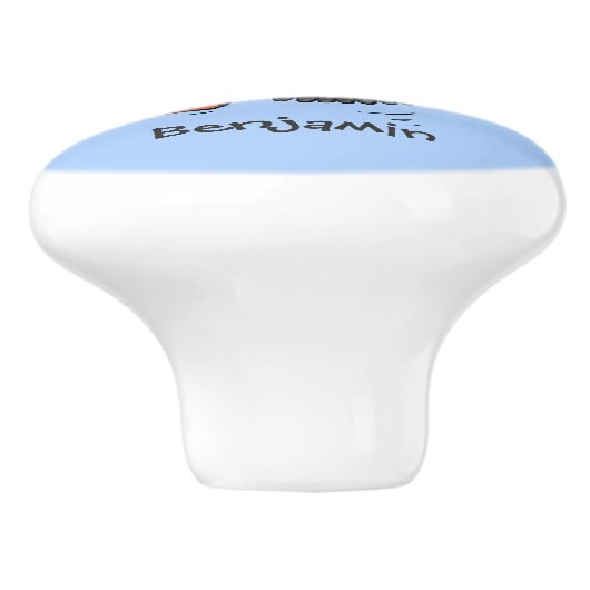 かわいい飛んでいるハッピーパフィン青い漫画イラストレーション セラミックノブ (側面)