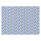 かわいい飛んでいるハッピーパフィン青い漫画イラストレーション テーブルクロス (正面(横))