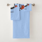 かわいい飛んでいるハッピーパフィン青い漫画イラストレーション バスタオルセット (インサイチュ)