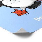 かわいい飛んでいるハッピーパフィン青い漫画イラストレーション ポスター (角)