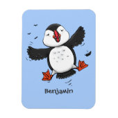 かわいい飛んでいるハッピーパフィン青い漫画イラストレーション マグネット (縦)