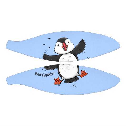 かわいい飛んでいるハッピーパフィン青い漫画イラストレーション ミニバスケットボール (パネル)