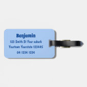 かわいい飛んでいるハッピーパフィン青い漫画イラストレーション ラゲッジタグ (裏面横)