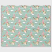 かわいい飛んでいるハリネズミのラブパターン ラッピングペーパー (フラット)