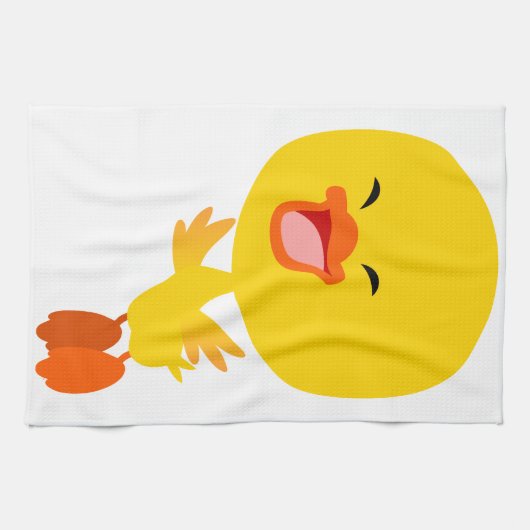 かわいい飛んでいるマンガのアヒルのキッチンタオル キッチンタオル (横)