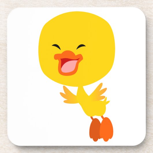 かわいい飛んでいるマンガのアヒルのコースターセット コースター (正面)