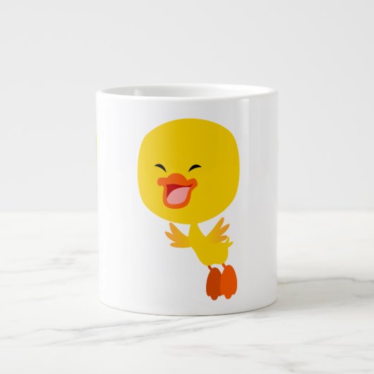 かわいい飛んでいるマンガのアヒルのジャンボマグ ジャンボコーヒーマグカップ (正面)