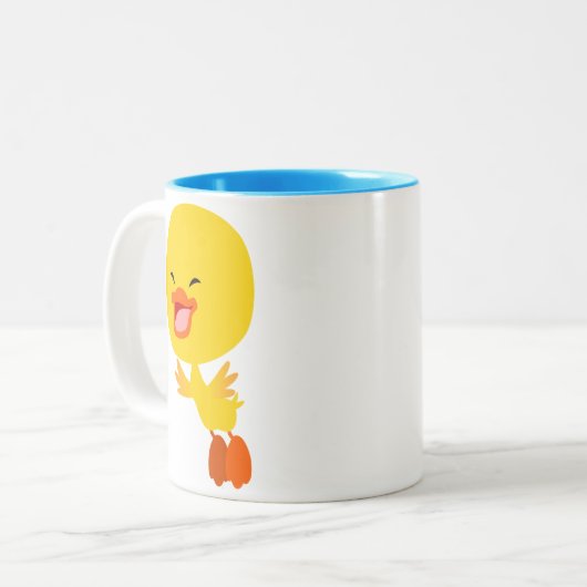 かわいい飛んでいるマンガのアヒルのマグカップ ツートーンマグカップ (正面左)