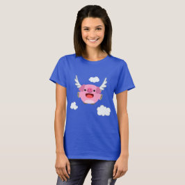 かわいい飛んでいるマンガ豚の女性Tシャツ Tシャツ