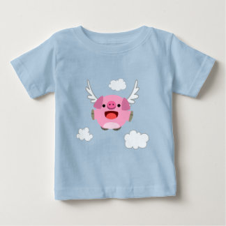 かわいい飛んでいるマンガ豚ベビーTシャツ ベビーTシャツ