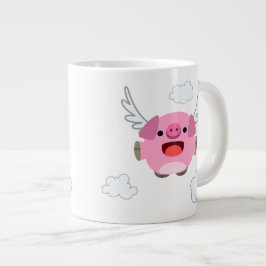 かわいい飛んでいるマンガ豚 ジャンボコーヒーマグカップ