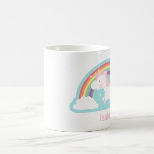かわいい飛んでいるユニコーンとレインボーガールズマグ コーヒーマグカップ (中央)