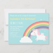 かわいい飛んでいるユニコーンレインボーガールズバースデーパーティー 招待状 (正面)