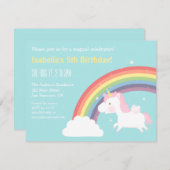 かわいい飛んでいるユニコーンレインボーガールズバースデーパーティー 招待状 (正面/裏面)